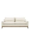 Scandi style sofa with white linen covers and wooden base