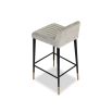 Grey velvet counter stool with fluted back rest and seat