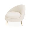 Elegant chaise longue upholstered in cream boucle with brass stiletto legs