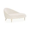 Elegant chaise longue upholstered in cream boucle with brass stiletto legs