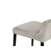 Square bar stool with upholstered in light grey fabric with fluting details