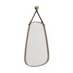 brass oblong shaped mirror with leather strap hanger