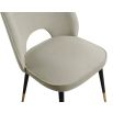 Beige velvet upholstery with tapered black legs and brass capped feet