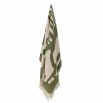 Green and white patterned cotton throw with tassles