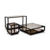 Bold black edged coffee table with antique gold finish glass top and bottom