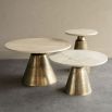 Small circular coffee table with brass bottom and stone top