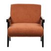 boucle burnt orange armchair with wooden frame