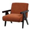 boucle burnt orange armchair with wooden frame