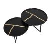 Round tray top coffee tables with gold painted embellishment 