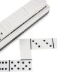 Black and white domino set in striped box