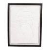 Cream coloured abstract wall art in a black frame 