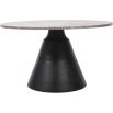 Large cone shaped black coffee table with travertine marble top