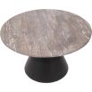 Large cone shaped black coffee table with travertine marble top