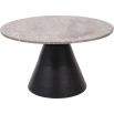 Large cone shaped black coffee table with travertine marble top