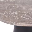 Black metal base side table with circular travertine marble top