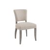 Dining chair with light linen-look upholstery with washed wooden legs, classic silhouette