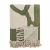 Green and white patterned cotton throw with tassles