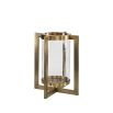 Lantern with modern brass metal frame and glass candle holder