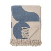 Cream throw with blue pattern and cream fringing