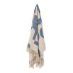 Cream throw with blue pattern and cream fringing