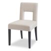 Beige dining chair with square cut out shape in backrest and luxurious linen upholstery