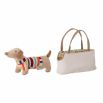 Soft reversible bag with a toy sausage dog