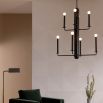 elegant candelabra style black chandelier with small orb lights