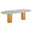 Brass cylinder base dining table with white marble top