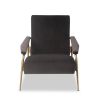 Contemporary lounge chair with velvet upholstery and brushed gold frame