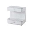 White textured bedside table with upper and lower drawer and display shelf