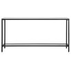 Sleek black metal console table with glass top