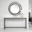 Sleek black metal console table with glass top