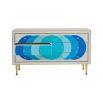 White console table with blue circle pattern