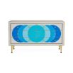 White console table with blue circle pattern