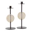 Metal candle holders with round smoked glass element