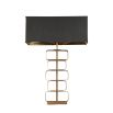 Table lamp with stacked brass shapes stem and rectangular black shade