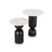 Set of 2 black sculptural side tables with marble top