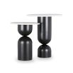 Set of 2 black sculptural side tables with marble top