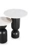 Set of 2 black sculptural side tables with marble top