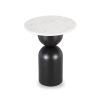 Set of 2 black sculptural side tables with marble top