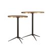 Set of two brass top side tabled with black steel frame and three legs