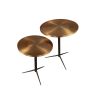 Set of two brass top side tabled with black steel frame and three legs