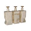 Organic shaped glass decanters with smoke luster finish and brass toppers