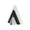 Overlapping stone and glass triangle sculptures