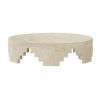 Round, travertine, table centrepiece with Aztec cut-outs