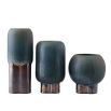 Set of 3 dark green vases with drip glaze detail