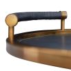 Antique brass tray with rich slate leather lining and wrapped handles