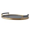 Antique brass tray with rich slate leather lining and wrapped handles