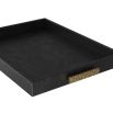 Leather-wrapped black tray with brass handles