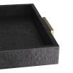 Leather-wrapped black tray with brass handles